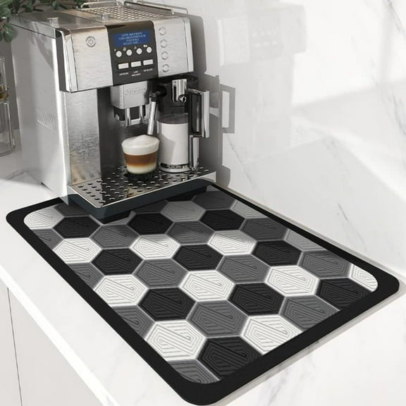 LJSXFI Coffee Mat, 16"x24" Coffee Bar Mat for Countertops, Absorbent Hide Stain Anti-Slip Coffee Bar Accessories Fit Under Coffee Machine Mat, Dish Drying Mats for Kitchen(lozenge)