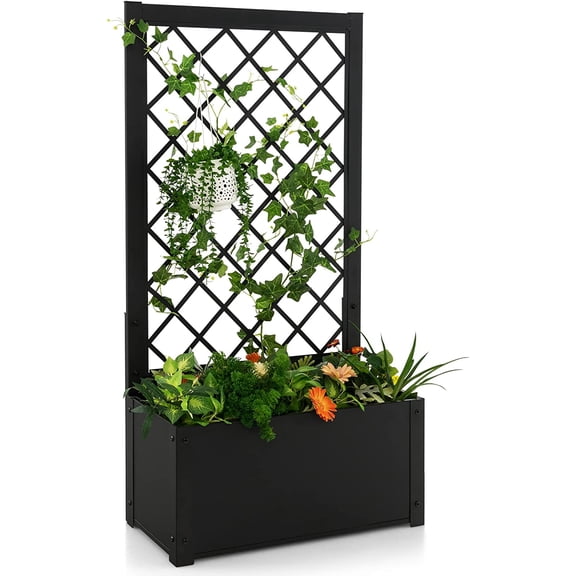LJTER 44" Metal Raised Garden Bed with Trellis, Elevated Vertical Planter with Garden Trellis for Vine Plant Flower Climbing, Indoor & Outdoor Use Plant Box for Yard Garden Balcony