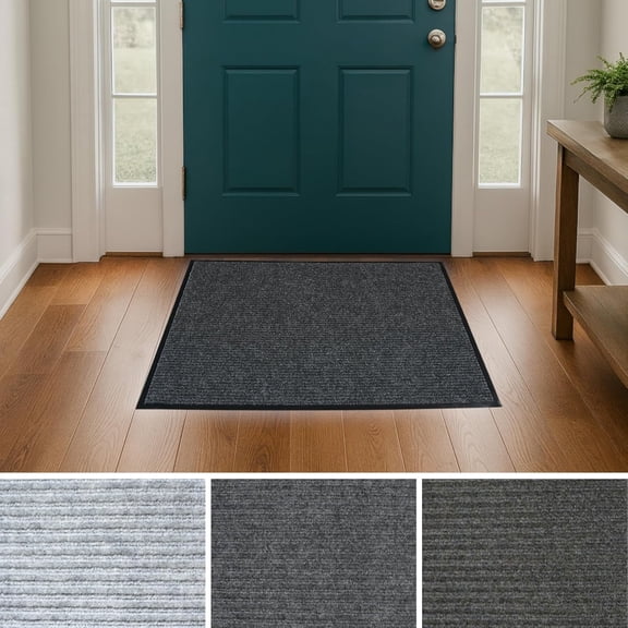 LJTER Heavy Duty Interior/Exterior Water Proof Utility Ribbed Vinyl Back Runner, Mats,Area Rug, Non-Slip, 70 Custom Sizes for Doorway, Balcony, Commercial Space 3' X 4' in Black (Pack of 2)