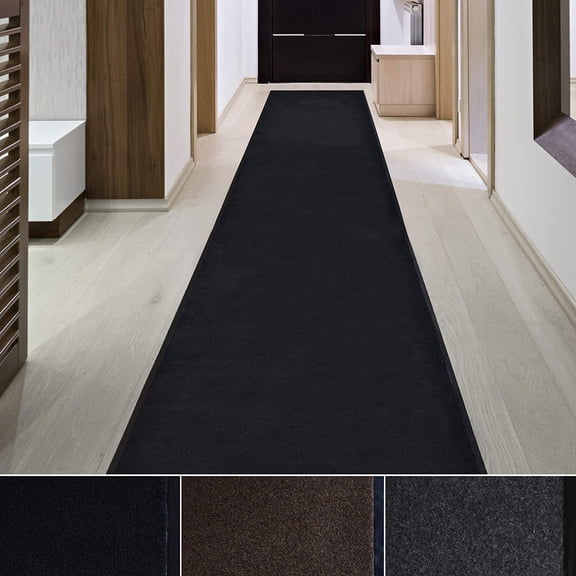 LJTER Heavy Duty Interior/Exterior Waterproof Utility Plush Pile Vinyl Back Runner,Mats,Area Rug, Non-Slip,70 Custom Sizes for Doorway,Balcony,Hallway,Commercial,Retail Space 3' X 6' Black