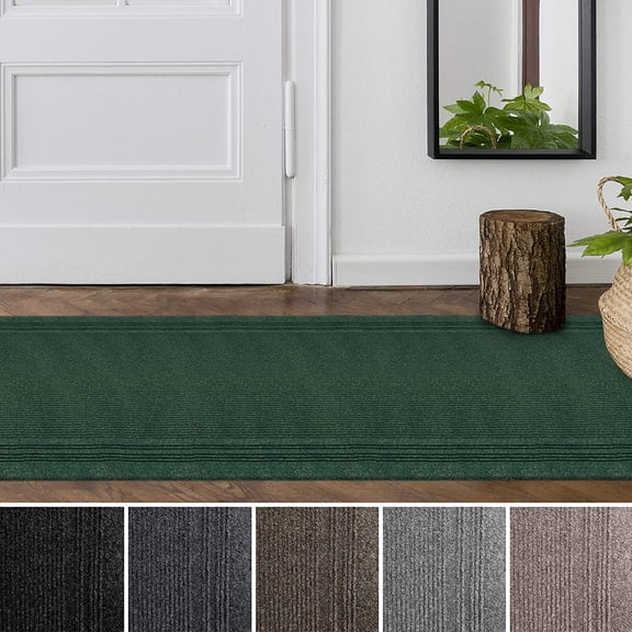 LJTER Tracker Interior/Exterior Utility Carpet Runner with Ribbed Border, Non-Slip Rubber Backing, for Entrance, Hallway 26" x 7' Green