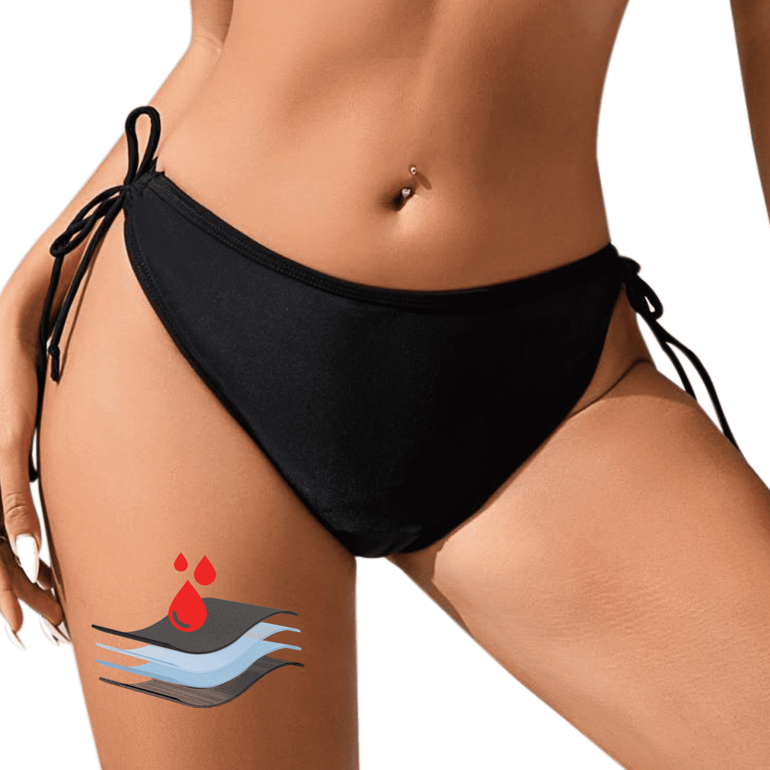 Period Swimwear Menstrual Leakproof Bikini Bottom Absorbent Pants High  Waist Swimming Trunks for Teenagers Women,Black S