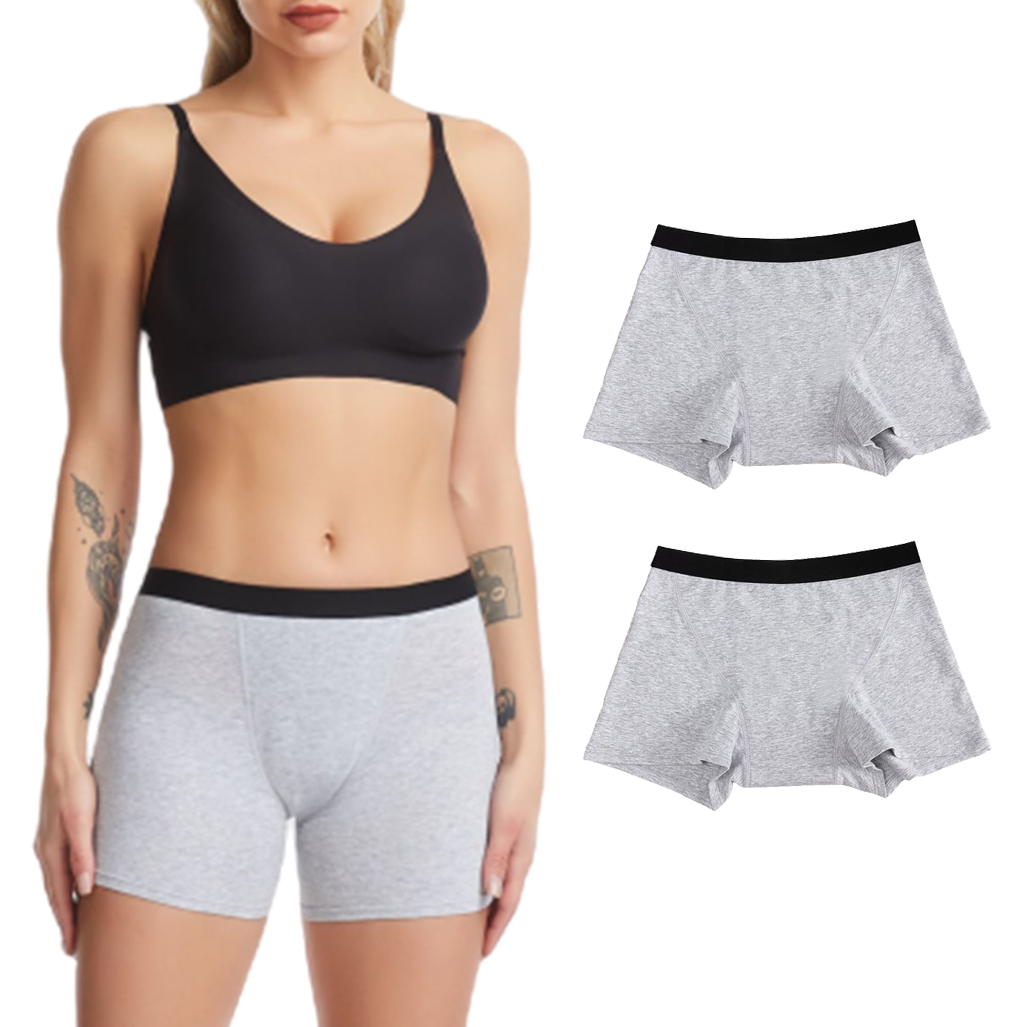 LJVOGUES 2 Pack Period Underwear for Women Heavy Flow Mid Waisted Menstrual Panties Leakproof Cotton Boxer Briefs - Walmart.com