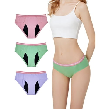 LJVOGUES 3 Pack Teen Girl's Bikini Period Underwear, Heavy Flow Period Underwear for Teens, Cotton Girls Protective Period Panties