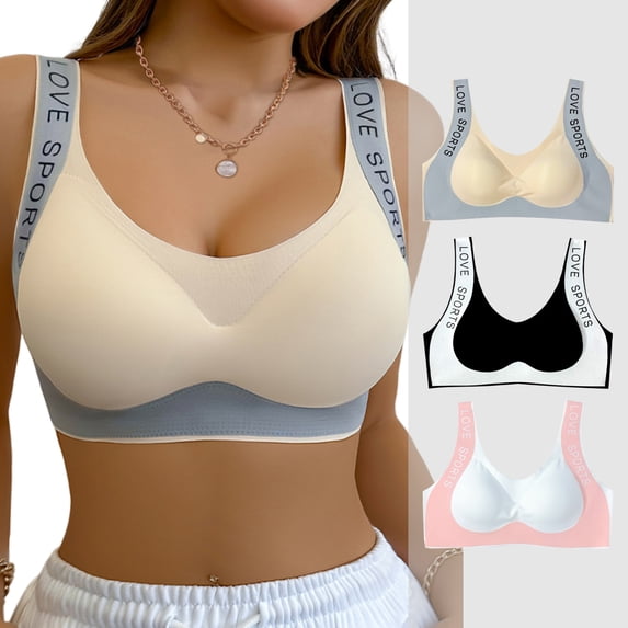 LJVOGUES Women's No Side Underarm Bras for Women No Underwire Comfort Wireless Bralettes Lightly Lined T-Shirt Bra with Removed Pads, 3 Pack