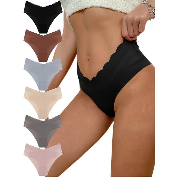 LJVOGUES Women’s Sexy Bikini Panties Soft Stretch Invisibles with Wavy Waistband Briefs No Show Hipster Underwear Cheeky 6 Pack
