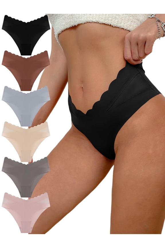 Women’s Sexy Bikini Panties Soft Stretch Invisibles with Wavy Waistband Briefs No Show Hipster Underwear Cheeky 6 Pack