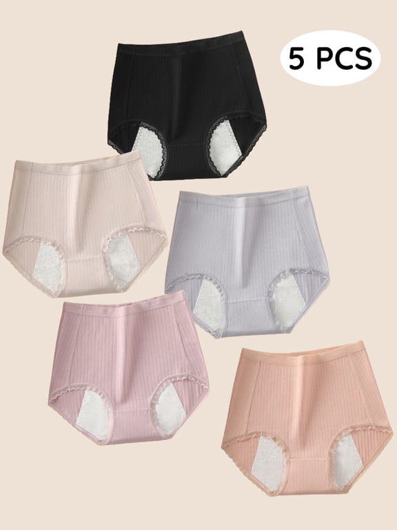 Womens Period Briefs, High Waisted Tummy Control Underwear, Cotton Postpartum/Period Underwear, 5 Pack