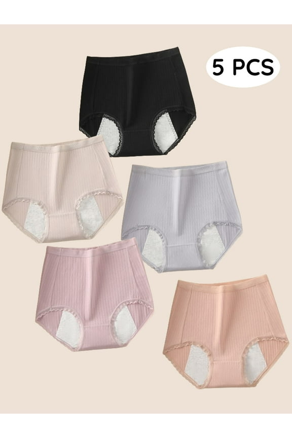 Womens Period Briefs, High Waisted Tummy Control Underwear, Cotton Postpartum/Period Underwear, 5 Pack