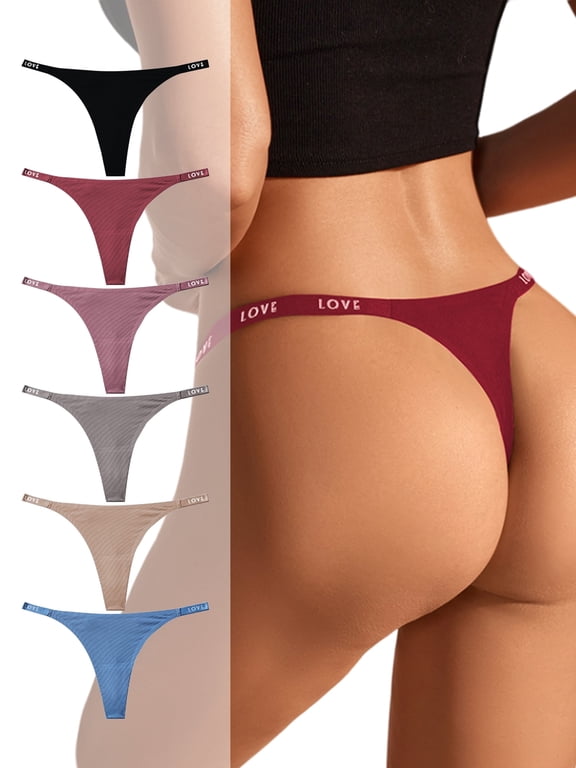 Womens Thongs High Cut String Bikini Panties High Rise Hipster Ladies Sexy Thongs 6 Pack