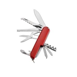 LJing Army Knife, 11 Functions Pocket Knife with Large Blade, Folding Camping & Outdoor Survival Tool (Red)