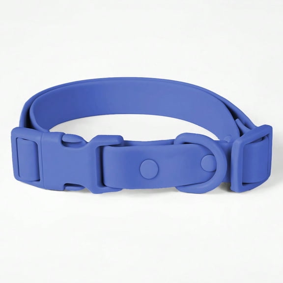 LJing Blue PVC Waterproof Dog Collar, Odor-Proof And Rust-Proof Adjustable Pet Collar Size L For Small, Medium And Large Dogs