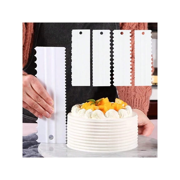 LJing Cake Decorating Tools Set, Includes Icing Spatula, Smoothing Comb, Serrated Scraper For Butter And Mousse Cakes, 8 Textured Designs (4pcs)