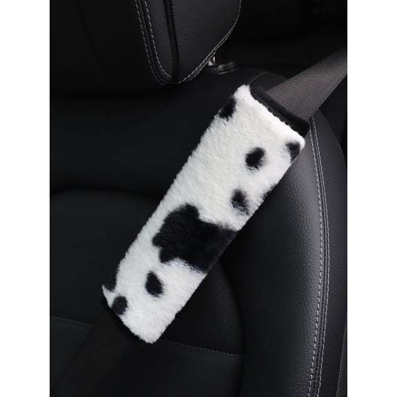 LJing Cow Plush Car Seat Belt Cover Shoulder Pad Decoration, Cute Animal Auto Accessories, 7cm x 23cm (1pc)