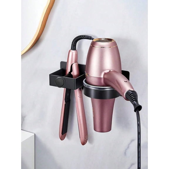 LJing Matte Black Hair Dryer Holder, 2-In-1 Styling Tool Organizer Wall Mount