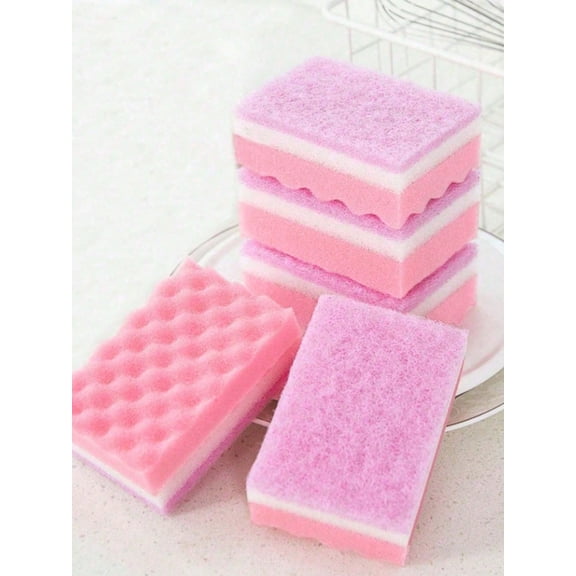 LJing Multi-Color Polyurethane Pumice Sponges, Dual-Sided Cleaning Pads 5pcs