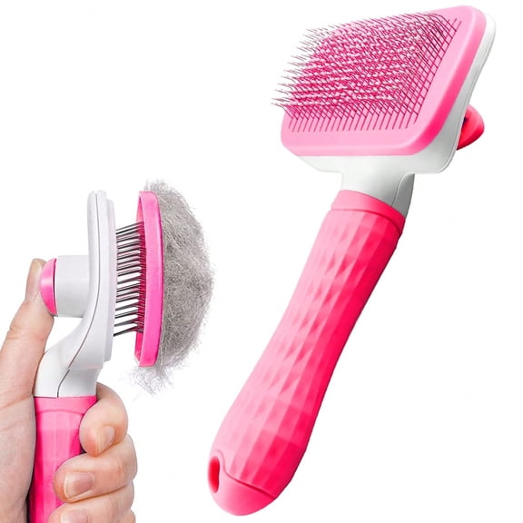 LJing Pet Grooming Brush, One-Click Deshedding Tool For Dogs And Cats, Pink