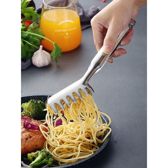 LJing Thickened Stainless Steel Spaghetti Tongs, BBQ & Kitchen Grabber 1Pc