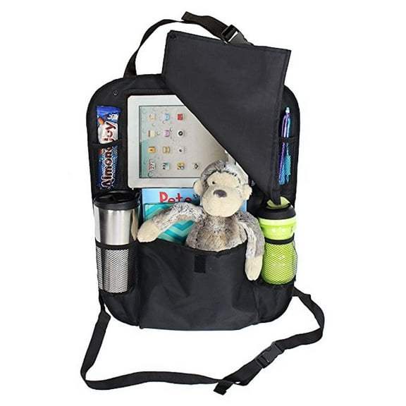 LK Baby Car Backseat Organizer with Holder for iPad, Snap-on Flap for Tablet Protection Hanging Kick Mat Truck, SUV, Minivan, Van Accessories Road Trip Essentials