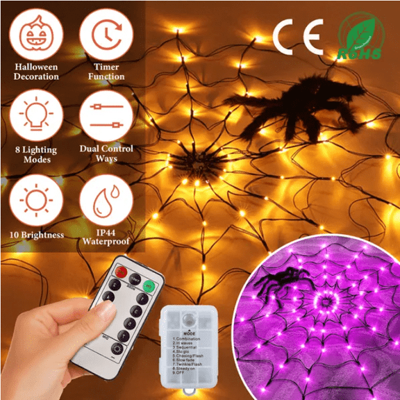 (LK-LTD)--1Pc 3.28FT Spider Web Light With Hairy Spider.--(45jk;4h)