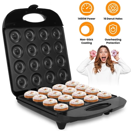 (LK-LTD)--1Pc Mini Donut Maker Machine  Breakfast Desserts With 16 Doughnuts Holes Non Stick Coating Double-Side Heating Plates Overheating Protection**--（fg47';. ）