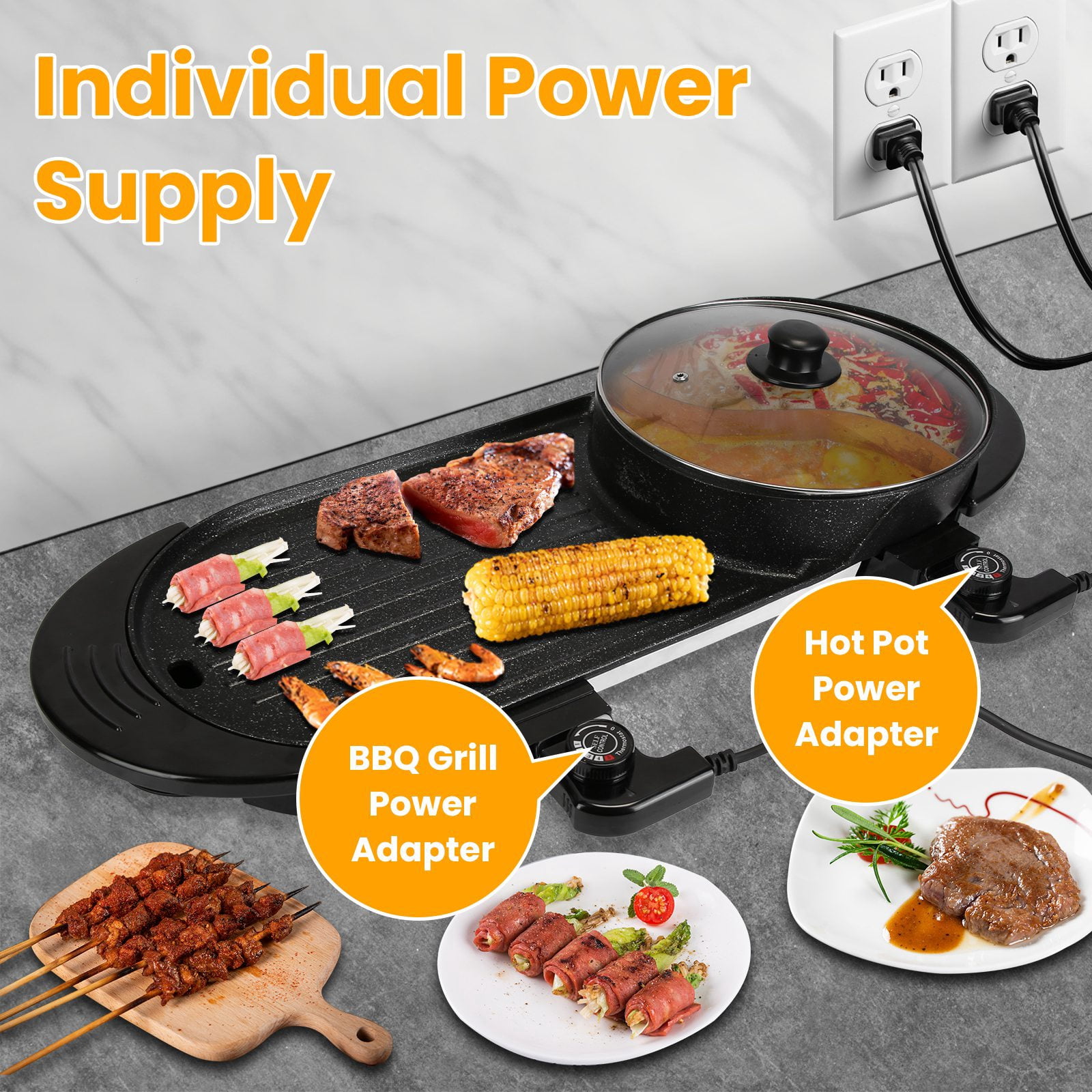 (LK-LTD)--2200W 2 In 1 Electric Hot Pot With BBQ Grill Cooker Smokeless ...