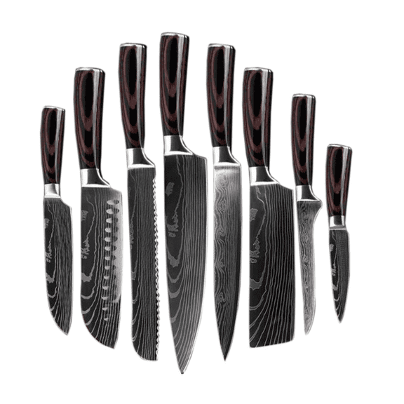 (LK-LTD)--8 pcs Damascus Pattern Stainless Steel Chef's Knives**--（ fd545l;j）