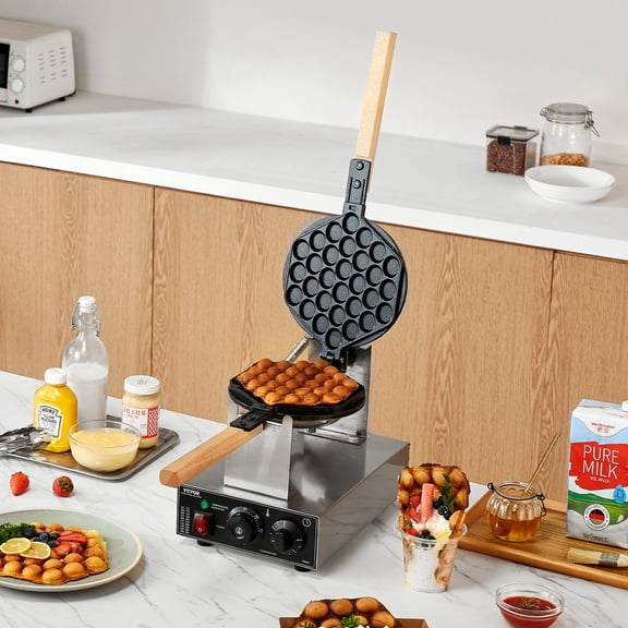 (LK-LTD)--Commercial Bubble Waffle Maker Egg Pancake Baker Machine 1400W Non-Stick**--（ gf24l[]）