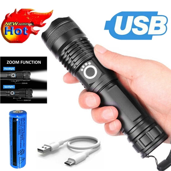 (LK-LTD)--LED Flashlight Zoom USB Rechargeable Super Bright Torch Camping Lamp Work Light.--(5trl;hg)