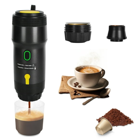(LK-LTD)--Portable Electric Espresso Machine Cordless Coffee Maker Self Heating Car Espresso Maker With Anti Dry Burn Fit For Ground Coffee NS DG Capsules For Car Camping Hiking RV Home Office.--k4,4