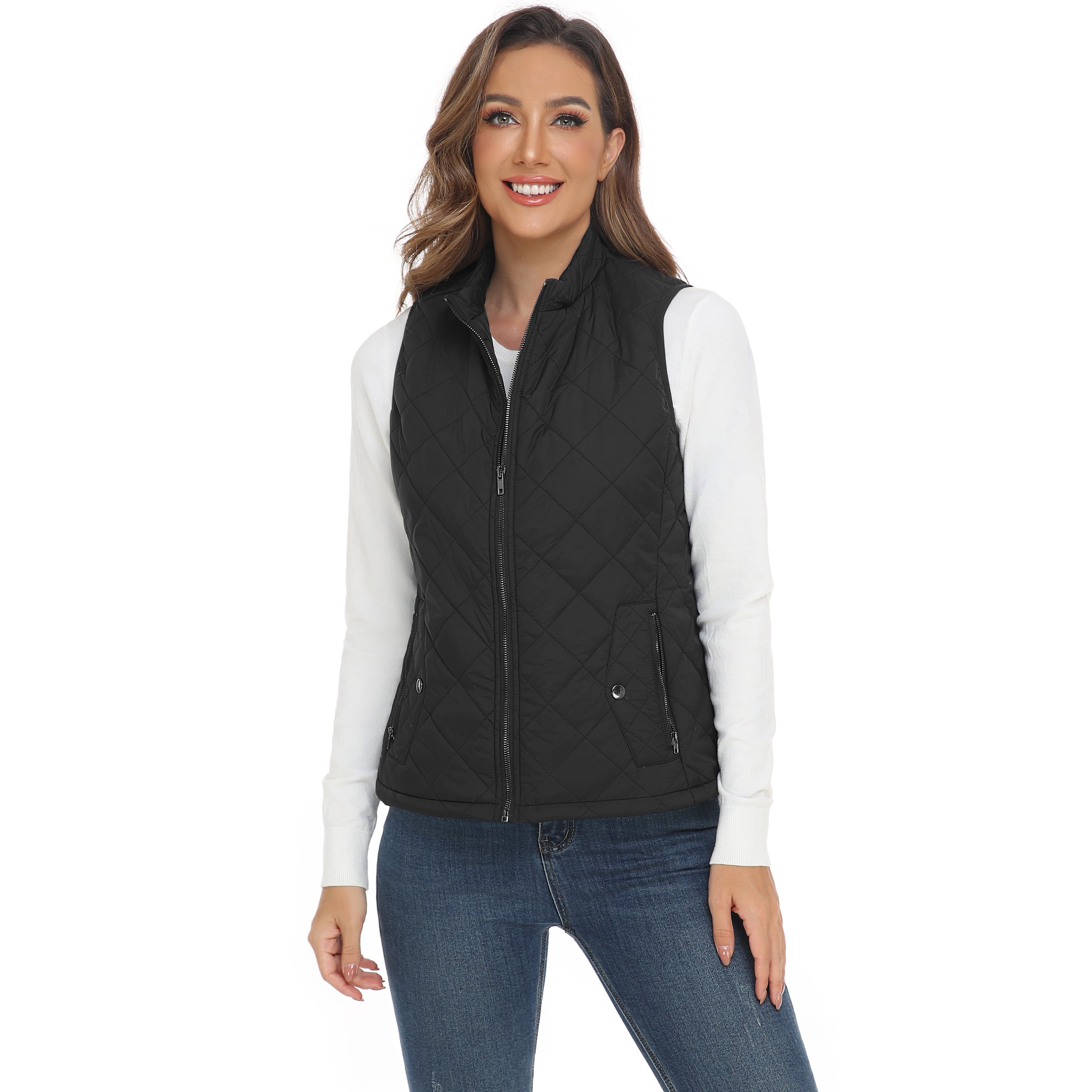 LK women's vest - Stand Collar Lightweight Padded Gilet for Women (Black-S)