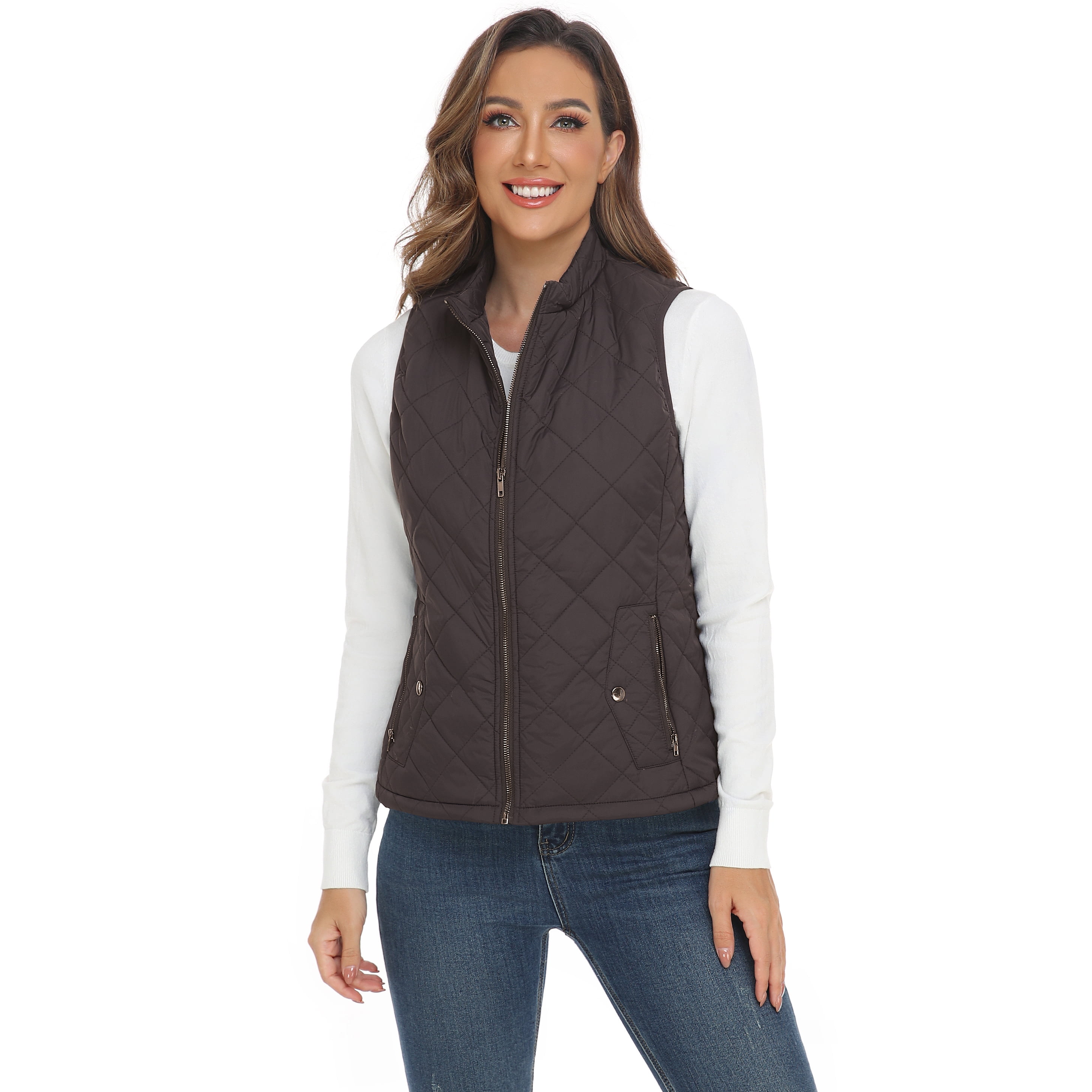 LK women's vest - Stand Collar Lightweight Padded Gilet for Women (Brown-XXL)