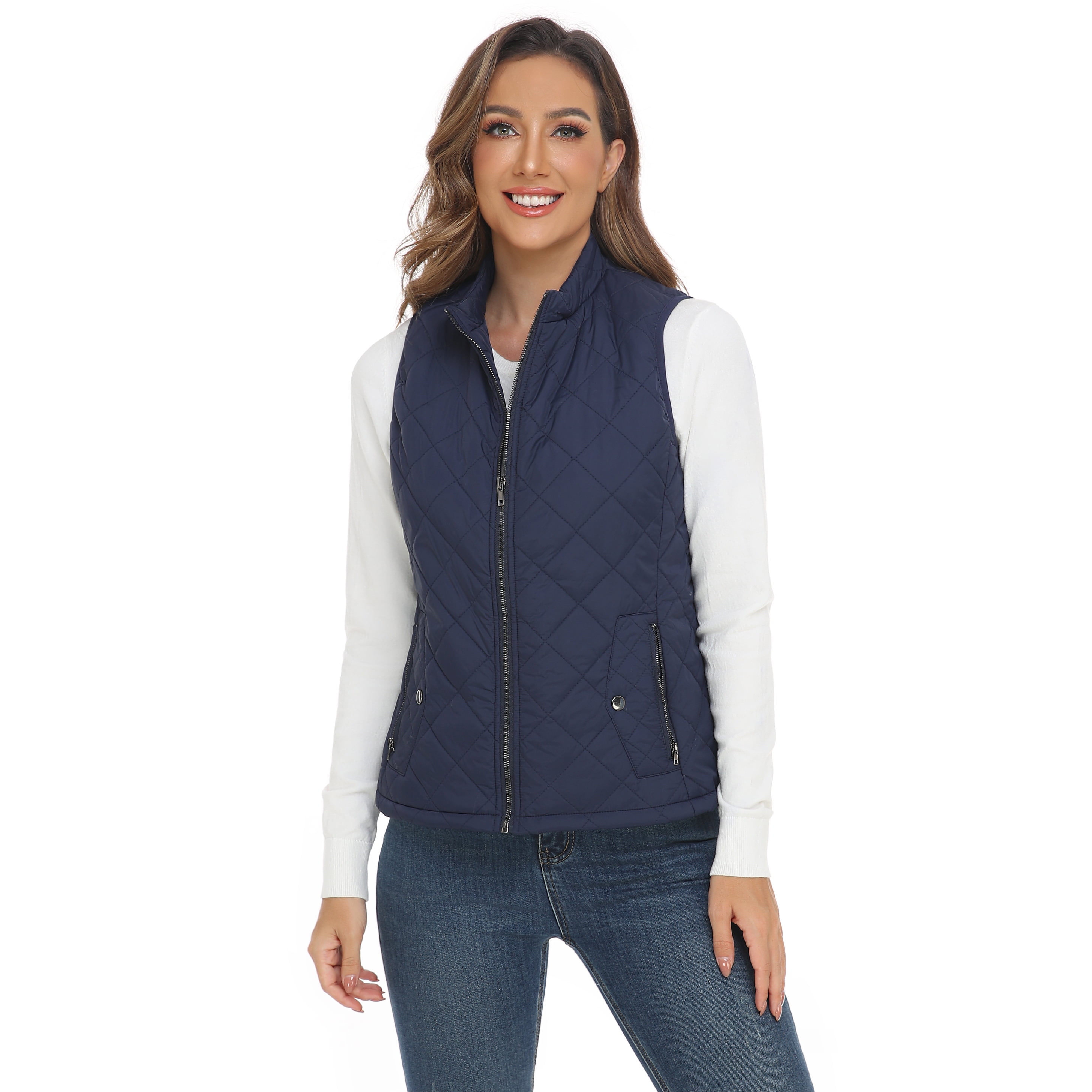 LK women's vest - Stand Collar Lightweight Padded Gilet for Women (Dark Blue-M)