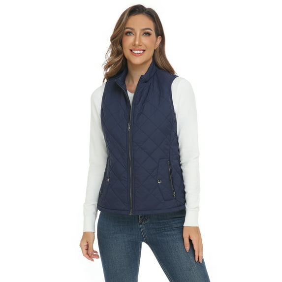 LK women's vest - Stand Collar Lightweight Padded Gilet for Women (Dark Blue-XL)