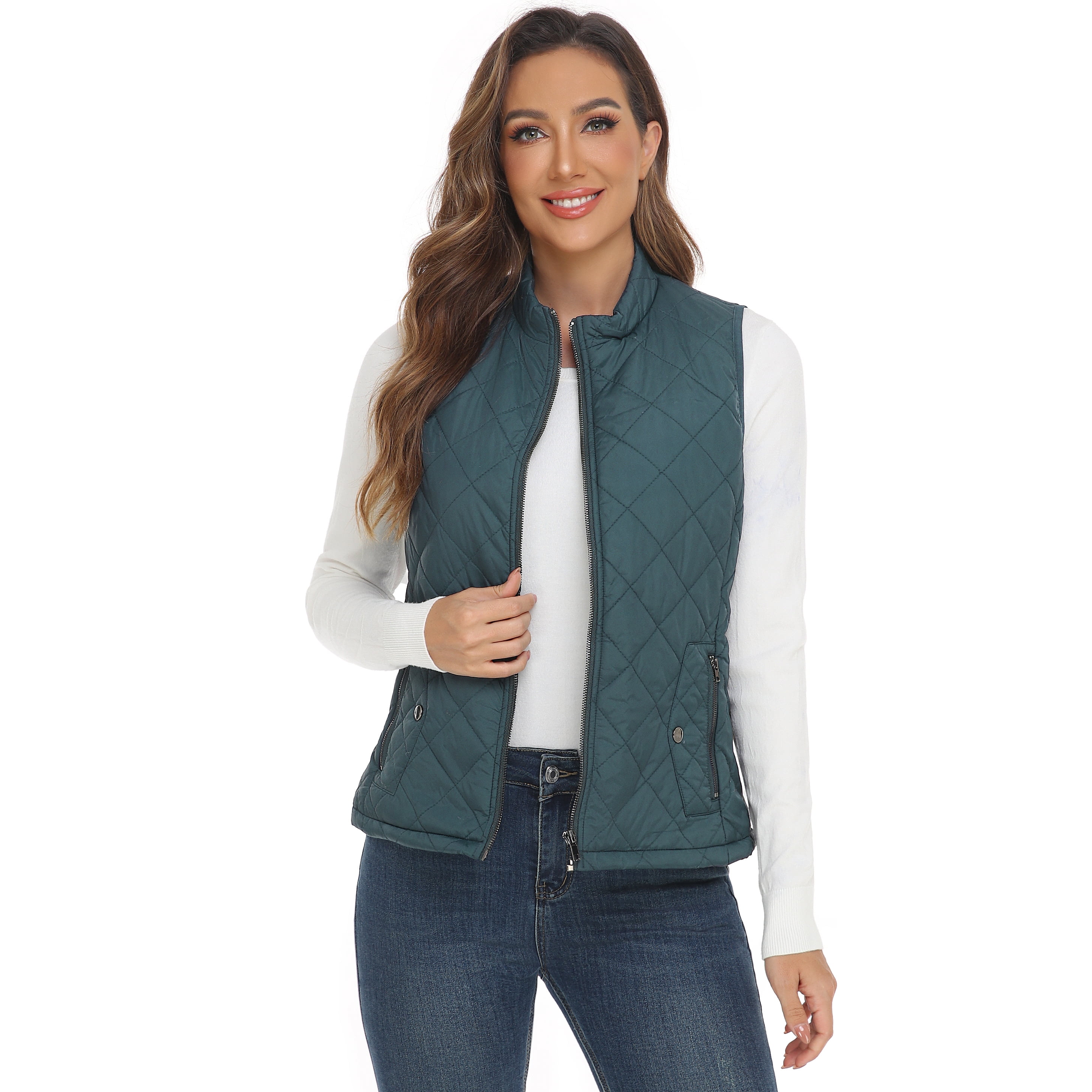 LK women's vest - Stand Collar Lightweight Padded Gilet for Women (Green-S)