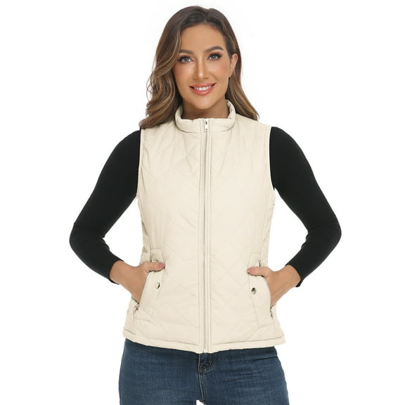 LK women's vest - Stand Collar Lightweight Padded Gilet for Women (White-L)