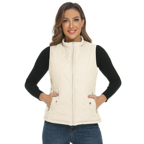 LK women's vest - Stand Collar Lightweight Padded Gilet for Women (White-M)