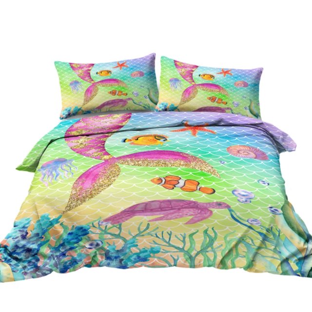 LKENNA Luxurious 3pc Golden Paillette Ocean Life Sea Animal Tail Duvet