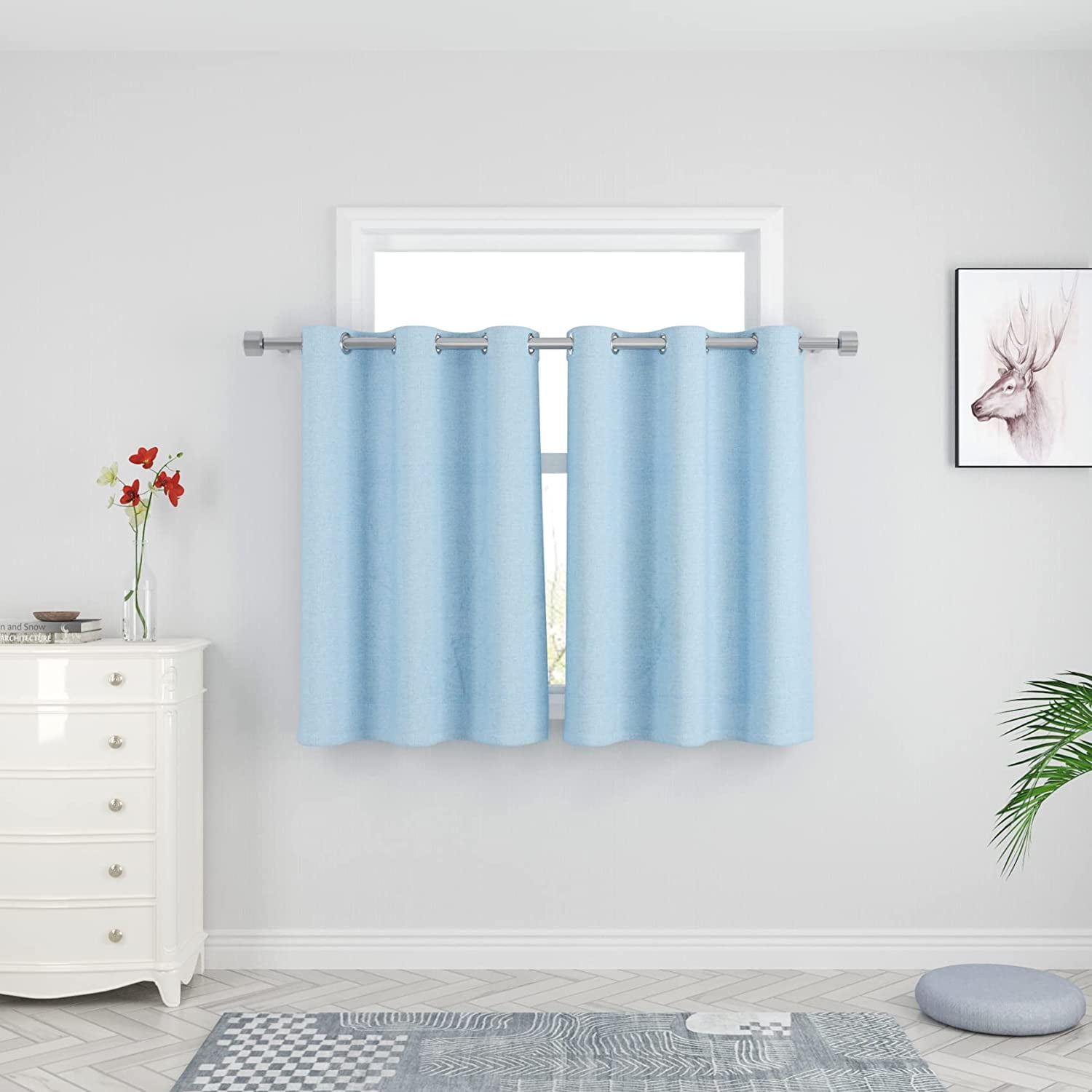 LKIFFA-Curtains Short Sky Blue Kitchen Tiers 36 inches Long Linen ...