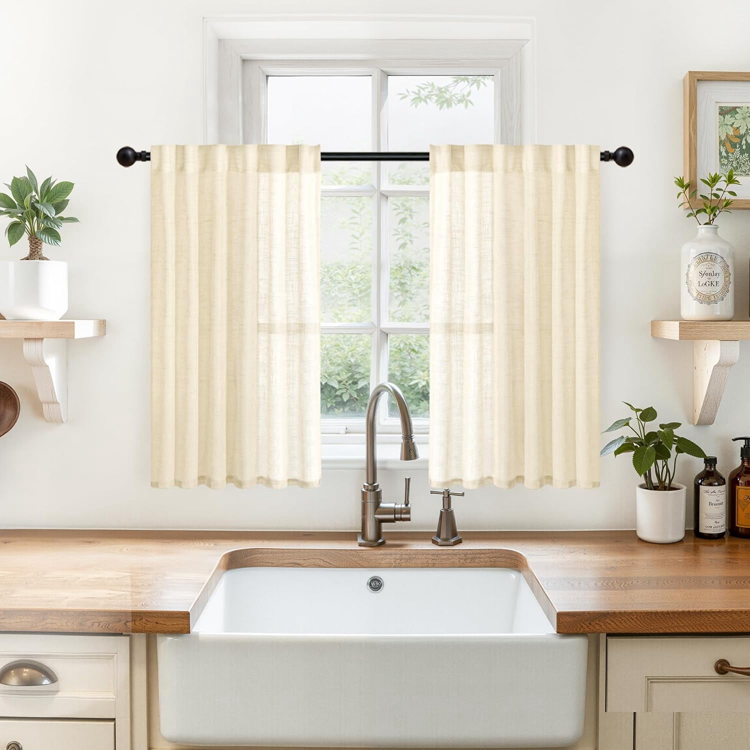 LKIFFA-Linen Cafe Curtains 36 Inch Length, Small Semi Sheer Drapes ...