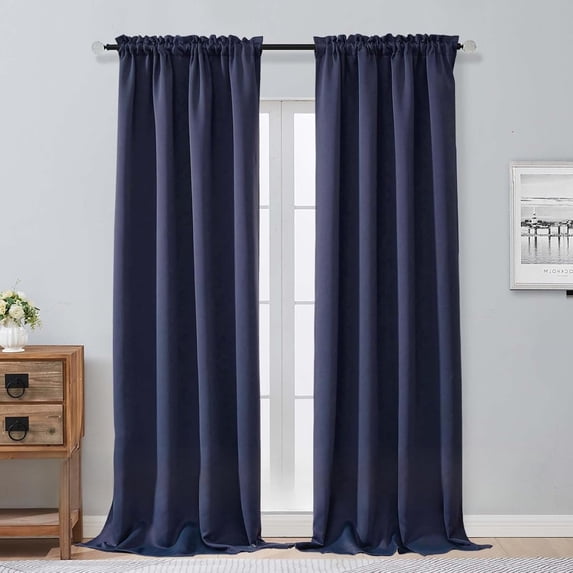 LKIFFA-Navy Blue Blackout Curtains for Bedroom 96 Inches Long 2 Panels ...