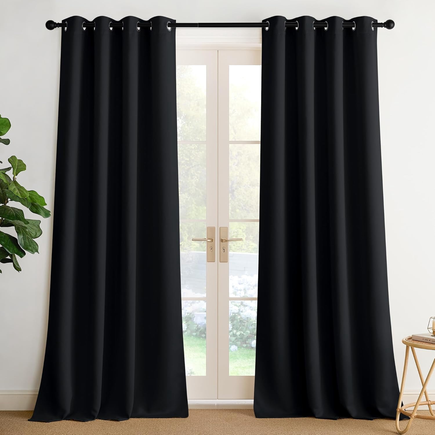 LKIFFA-Room Darkening Draperies Curtains Panels, 2 Panels Black W52 x