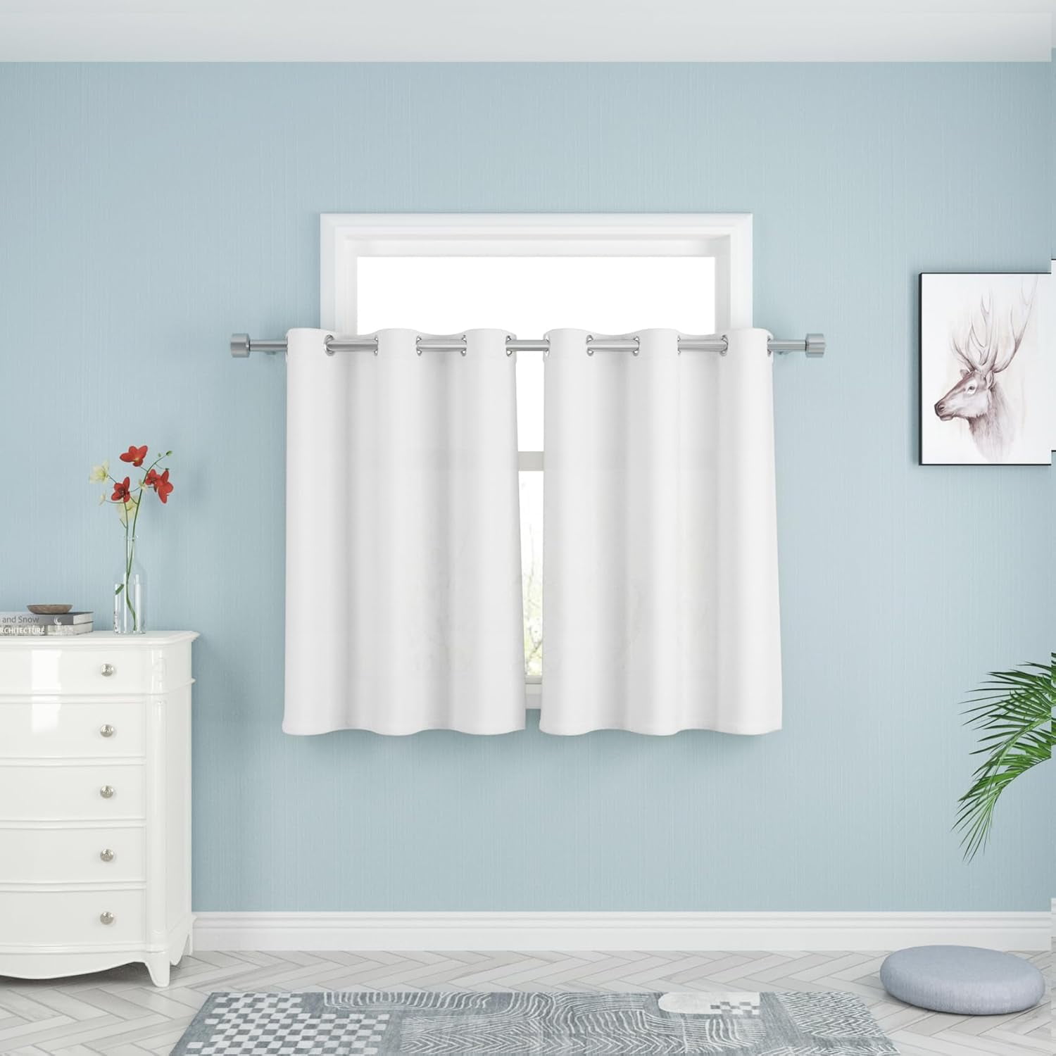 LKIFFA-White Kitchen Tier Curtains Over Sink 36 inches Long Linen ...