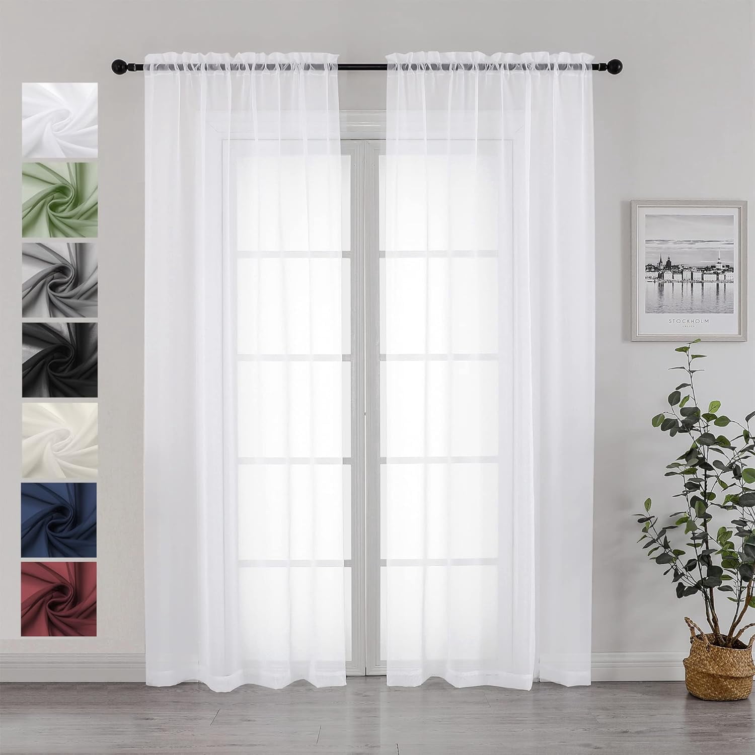 LKIFFA-White Sheer Curtains 84 Inches Long 2 Panels Set - Light ...