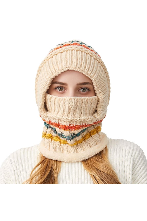 3 in 1 Hat with Scarf and Mask Crochet Boho Knitted Balaclava Hat Winter Warm Balaclava Hats Scarf Mask Set