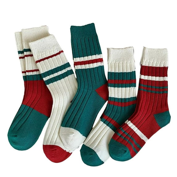 LKJYER 4/5 Pairs Striped Socks for Women, Green & Red Striped Crew Socks, Cute Athletic Crew Socks for Women