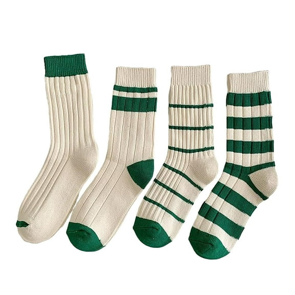 LKJYER 4/5 Pairs Striped Socks for Women, Green & Red Striped Crew Socks, Cute Athletic Crew Socks for Women