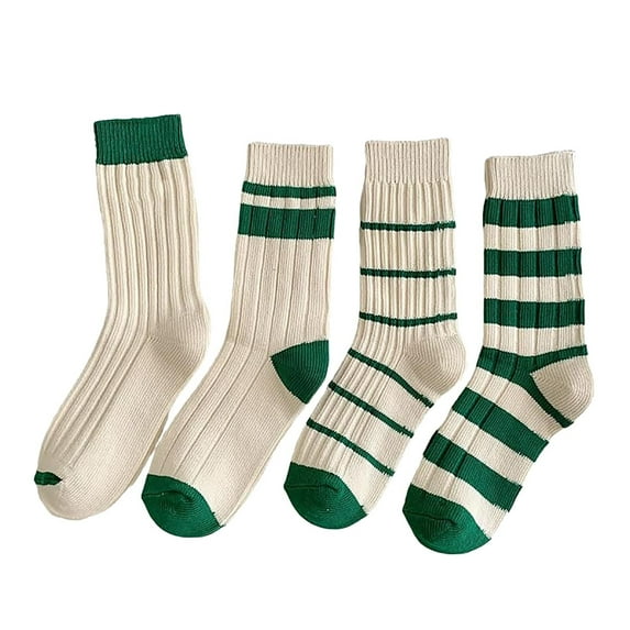 LKJYER 4/5 Pairs Striped Socks for Women, Green & Red Striped Crew Socks, Cute Athletic Crew Socks for Women