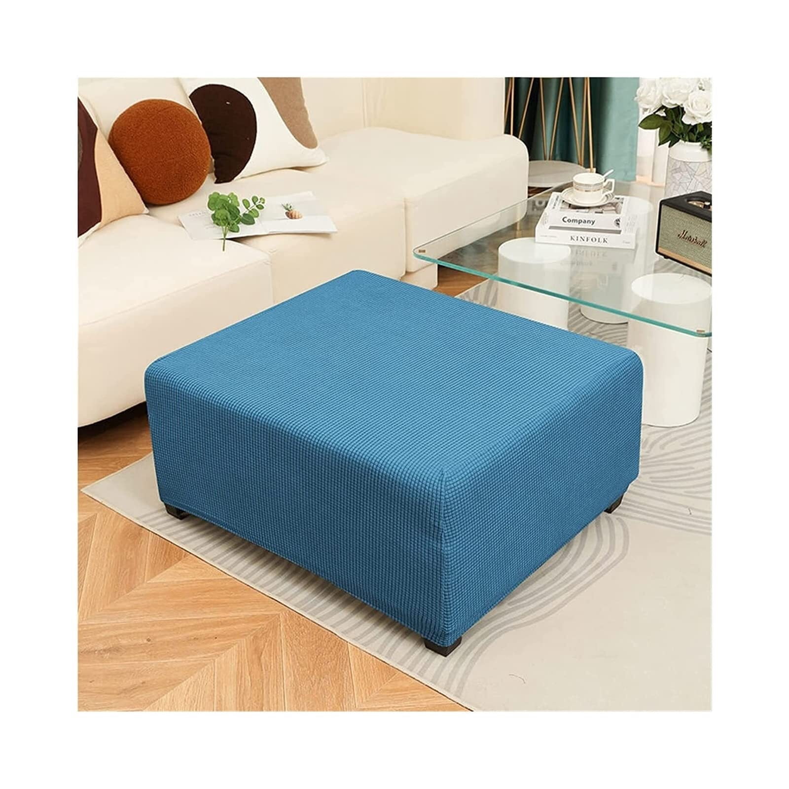 LKJYER Anti-Slip, Rectangle, Wear-Resistant, Removable, Washable Ottoman Cover Slipcover Rectangle Footrest Sofa Slipcovers Stool Cover Footstool Protector Covers Feature Stretch