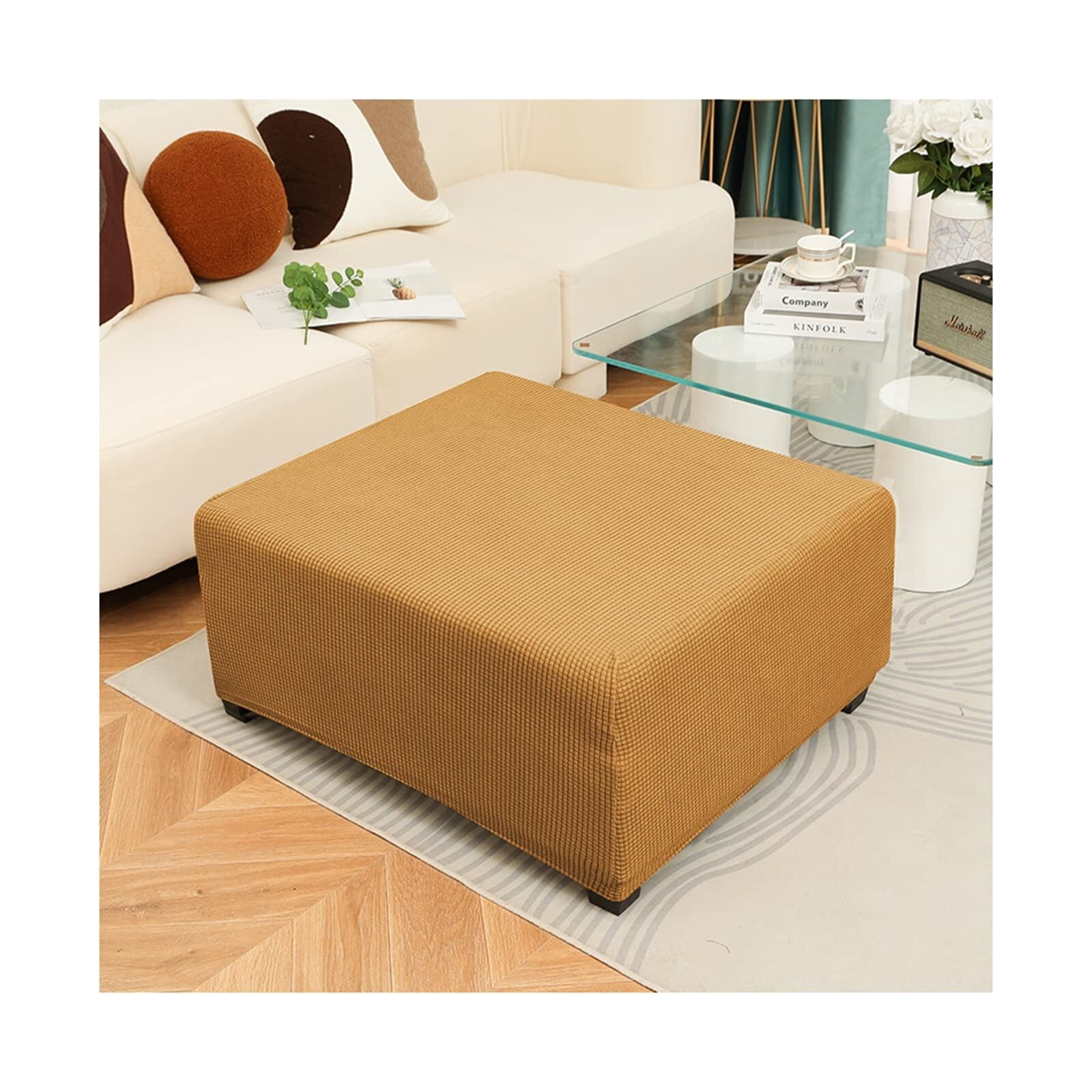 LKJYER Anti-Slip, Rectangle, Wear-Resistant, Removable, Washable Ottoman Cover Slipcover Rectangle Footrest Sofa Slipcovers Stool Cover Footstool Protector Covers Feature Stretch